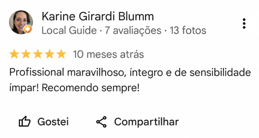 Avaliação de Karine Girardi Blumm no Google