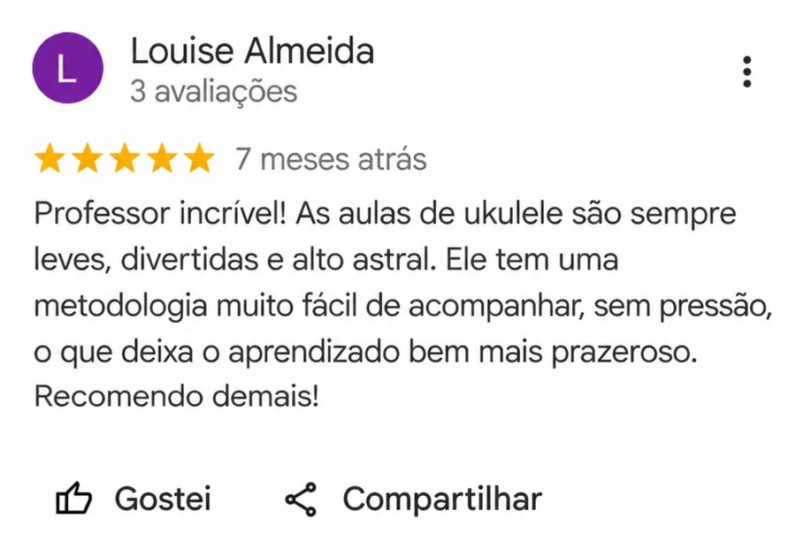 Avaliação de Louise Almeida no Google