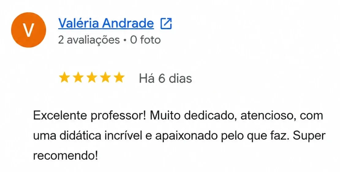 Avaliação de Valéria Andrade no Google